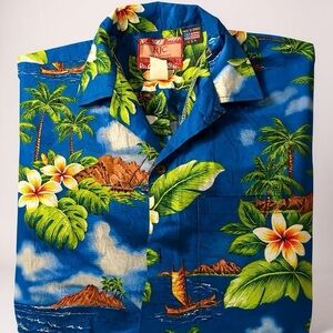 RJC Hawaiian Shirt Men’s Size S Blue Floral Beach Tropical Button-Up.